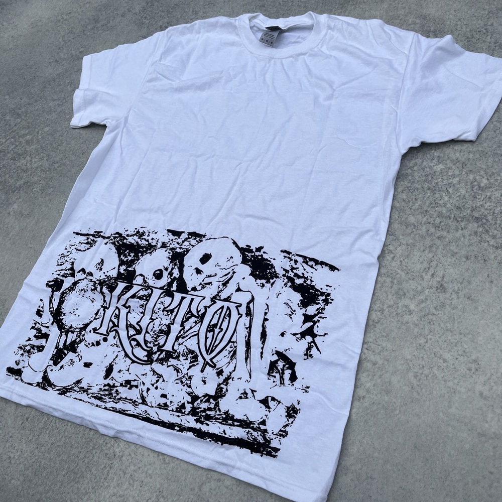 Kito Wares White Black Skeleton Skull Punk Style Emo Gothic Catacombs T-Shirt